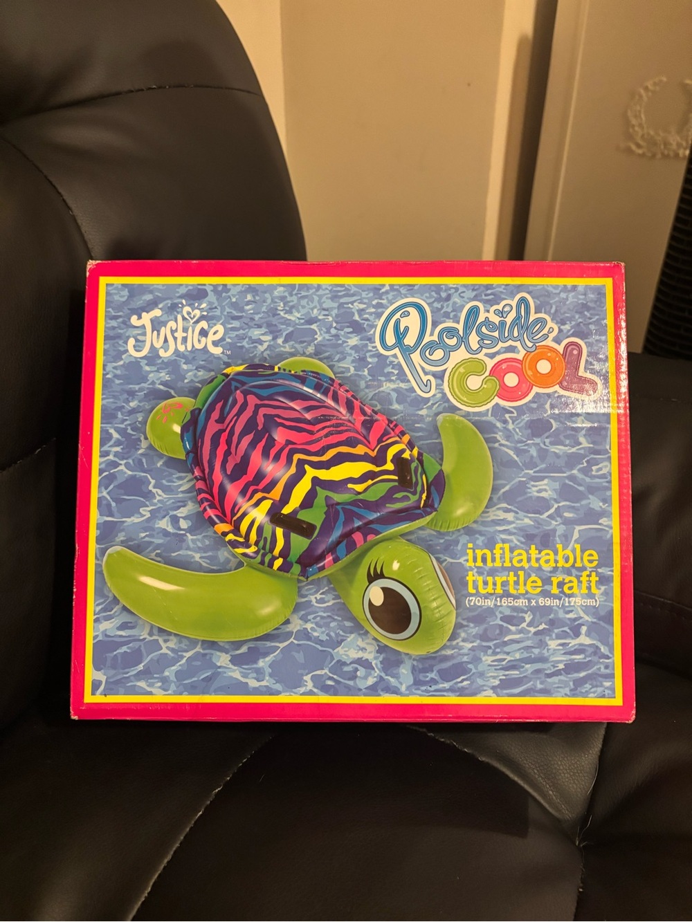 Justice Neon Zebra Shell Inflatable Turtle Raft with Green Body